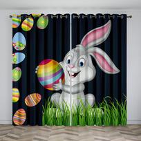 Velykų tema Bunny Egg Užuolaidos Kambario dekoras Fonas Audinys Atostogų spausdinimo kabliuko stiliaus užuolaidos 100W130H(CM)40x51in&Hook