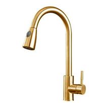 Robinet de cuisine - Or - Tête extensible 82 cm - Bec pivotant - Laiton - 1 poignée auksas