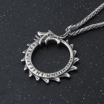 Stainless Steel Jormungandr Necklace - Norse Midgard Serpent Ouroboros Viking Amulet with Alchemy Pewter Pendant for Men & Women Single Pendant black