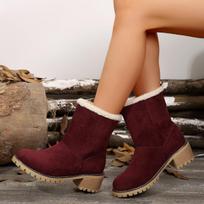 Women's Plus Size Snow Boots Casual Middle Tube Thick Heeled Pointed Martin Boot Cotton Shoes 36-43 36 vyno raudonos spalvos