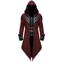 Vyriškas frakas Striukė Viduramžių kostiumas Gothic Steampunk Juoda Retro ilgomis rankovėmis Uniforma Hoodie Vakarėliui Žieminiai paltai Viršutiniai drabužiai L raudona