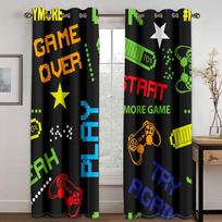 Purple 3D Cartoon Game handle Curtains Game Boy Exclusive Bedroom Balcony Window Curtain Decoration 2 Panels 50W130H(CM)X2PCS&Hook gray