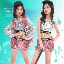 Dance Girl Clothes Sequins Suit K-pop Stage Outfit Fashion Jazz Dance Costume Children Hip-hop Cool Wear 3Pcs 170 black
