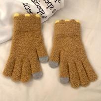 Warm Gloves for Women, Candy-colored Jelly Beans, Coral Velvet Knitted Cute Wool, Cold-proof, Thickened, Touch Screen, Autumn and Winter average size brown
