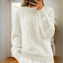 Autumn and Winter Casual Round Neck Solid Color Knit Sweater Top Retro Twist Pullover Sweater Women XL balta