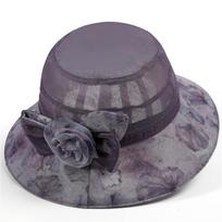 Elegant Begonia Print Organza Derby Hat - Lightweight Sun Bucket Hat for Women's Outdoor Travel and Beach - Perfect Mother's Day Gift violetinė