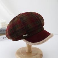 Unisex Vintage Plaid Beret Cap, Autumn/Winter British Style Painter Hat, Newsboy Cap, Women'S Octagonal Hat bordinė