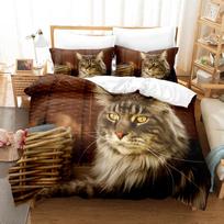 Maine Coon Bedding Set 3D Printed Lovely Cat Duvet Cover Comforter Queen King Single Size Home Textile Bedroom Decor EU single(135x200cm) beige
