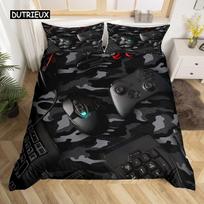 Gamepad Duvet Cover Set Queen Video Game Twin Bedding Set Microfiber Green Cartoon Gamer Pattern Electronic Theme Quilt Cover EU single(135x200cm) black