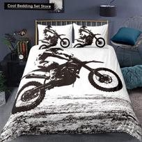 Dirt Bike King Queen Duvet Cover Motocross Sports Bedding Set Motorcycle Quilt Cover Youth Cool Black White Soft Comforter Cover EU single(135x200cm)