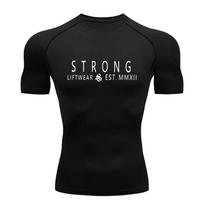 Men's O-neck Compression Shirt  Sleeve or Short Sleeve Printed T-Shirt Fitness Clothes Elastic Sports Top T-Shirt S-3XL S black