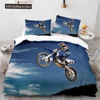 Dirt Bike Duvet Cover Set Motocross Rider Comforter Cover Motorcycle Extreme Sport Game Polyester Bedding Set For Kid Boys Teens EU Single 135x200cm