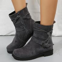 2024 Moteriški Batai Iki Blauzdos Moteriški Batai Elegantiški Modernūs Batai Moterims Apvalus Pirštas Šoninis Užtrauktukas Žemas Kulnas Diržo Sagtis Batai Moterims Zapatos 36 pilka spalva