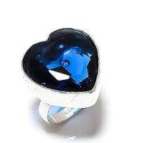 Londono mėlynas topazas Rankų darbo Etninis 925 svarų sterlingų sidabro Žiedas Dydis 7 z6s92