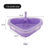 Large Triangular Cat Litter Box with Shovel - Splash & Odor Resistant 50×39×13cm purple