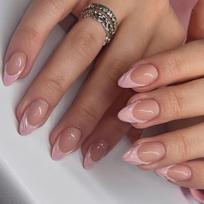 24 Pieces Simple Short Almond-shaped Wearing Nail Piece French Pink 3D Nail Piece Repeatable Fake Nail