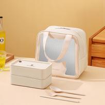 MeyJig Two-Layer Lunch Box with Tableware Microwave Bento Box Suit for Kid Adult Food Container white