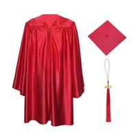 2 Pcs/Set Children Bachelor Uniform with Hat V Neck Knee Length Long 24Inch raudona