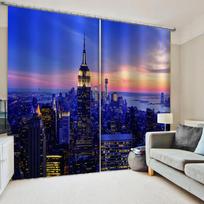 Naktinio vaizdo miesto panorama Šėlinančios langų užuolaidos Garsus modernus miesto miestelis Metropolio panorama Svetainės užuolaidos 2 vnt. W60H60(CM)x2pcs&HOOK blue