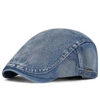 Men and Women Big Size Denim Beret Hat Washed Distressed Peaked Cap Adjustable Cotton Newsboy Cap Vintage Ivy Gatsby Cabbie Hats Flat Cap one size tamsiai mėlyna spalva