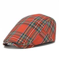 Women Men  Fashion Fine Stripe Lattice Berets Hat Spring Summer Plaid Visors Red Green Blue Duckbill Herringbone Flat Cap Adjustable raudona