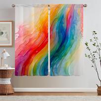 Happy Dopamine Rainbow Tentacles Modern Home Decoration Christmas Curtains for Living Room Chiffon Curtain Tiebacks Blackout W50xH70cmx2pcs-CL blue