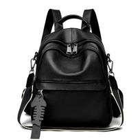 Women's Genuine Cowhide Leather Backpack  Travel Backpack  High Quality Girls Shoulder Bag black