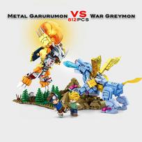 Digimon Monstrai Kovos Scena Animacinis Statybiniai Blokeliai Kaukolės Karas Greymon Metalo Garurumon Modelis Plytinis Žaislas Vaikui Suaugusiam Dovanoms