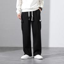 Spring Autumn Sweatpants Men's Multi-Pockets Drawstring Cotton Casual Wide Pants Male Loose Straight Trousers Large Size Casual Pants XXL juoda