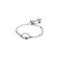Gu Maoning Spalvingo Krištolo ir Mėnulio akmens Ovalus Grandinėlės Žiedas - Elegantiškas Moteriškas Dizainas Madingo Šaunaus Stiliaus Adjustable opening balto aukso spalvos