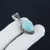 Natural Amazonite Gemstone Silver Pendant in 925 Sterling Silver - Handmade Pear Design, Everyday Wear Jewelry Valentine Day Gift 1.77 " žalia