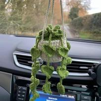 Rankų darbo megzti galinio vaizdo veidrodėlio priedai, nerti automobilio priedai, mieli vazoniniai augalai, nerti automobilio veidrodėlio pakabinami priedai, automobilio ornamentas