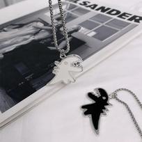 2Pcs Cute Dinosaur Couple Necklace Lovers Paired Pendants Friend Stainless Steel 2pcs gray