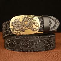 High Guality Men's Cowhide Belt Retro Automatic Buckle Leather Belt Pant Belt 115cm beige