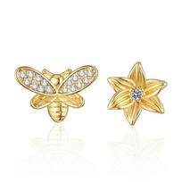 New Bee Earrings for Women with High-end Sunflower Asymmetric Design Personality Niche Fashion Earrings beige