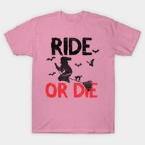 T Shirt Women Witch Ride Or Die Harajuku Print Kawaii Tshirt Summer Short Sleeve Female T-Shirt Top Tee S rožinė