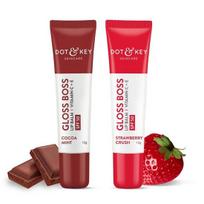 Dot & Key Gloss Boss Lūpų duetas | Braškių skonio SPF 50 lūpų balzamas 12g & Kakavos ir mėtų skonio SPF 50 lūpų balzamas 12g | Apsaugotas nuo saulės tonuojantis lūpų balzamas moterims