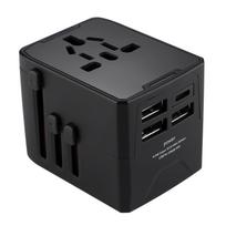 Universalus kelioninio kištuko adapteris su 3 USB prievadais 1 tipo C prievadais greito įkrovimo lizdo ilgintuvo maitinimo adapteris ES/UK/USA/AUS kištukas kelionėms juoda