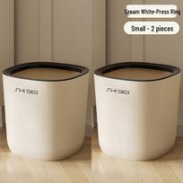 Buitinė šiukšliadėžė 2024: Didelės talpos šiukšliadėžė su dangčiu svetainei, vonios kambariui, virtuvei. Cream White - Press Ring Medium 12L - 2 Pieces beige