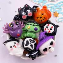 8 vnt. Dervos Spalvingos Kawaii Voras Šikšnosparnis Moliūgas Meškėnas Vaiduoklis Kaukolė Figūrėlės Plokščiagalvis Akmuo Pasidaryk pats Kaspinas Helovino Dekoras Albumas