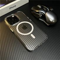 Transparent Magnetic For Magsafe Wireless Charger Phone Case For iPhone 14 11 12 13 15 Pro Max Plus Shockproof Soft Stripe Cover For iPhone 15 balta