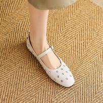 Krazing Pot Cow Skin Fashion Spring Size 42 41 Beauty Flat with Women Round Toe Shoese Crystal-studded Shallow Flats 35 dramblio kaulas