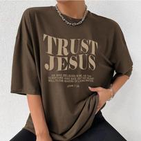 Summer Round Neck Believe In Jesus Christ Pattern Printed Top Fashionable Casual Short Sleeved Women's T-shirts S ruda