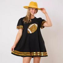 Women's Game Day Rugby Sequin Embellished Short Sleeve Dress S juoda