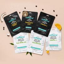 mCaffeine žaliosios arbatos ir kavos lakštinės kaukės su vitaminu C, niacinamidu, vaisių AHA mišiniu drėkinimui| Veido lakštinės kaukės moterims ir vyrams - 6 vnt. pakuotė | 120g