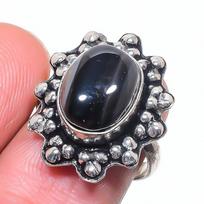 Natūralus juostuotas agato brangakmenis 925 svarų sterlingų sidabro žiedas Dydis 7 F1G44 black