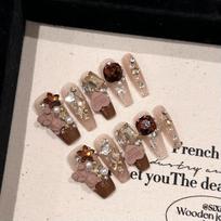 Press on Nails Handmade Bear Wear Fake Nails, Long Ballet Fake Nail Stickers, Quick Nails, Detachable Manicure, Holiday Birthday Gifts XS gray
