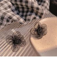Black Flower with Mini Beads Centers Stud Earrings for Women Party Fashion Korean Mesh Flower Earrings Girls Gift Jewelry
