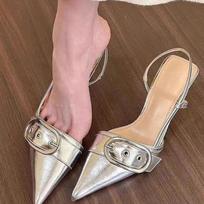 Naujos vasarinės basutės moterims Smailus priekis Aukštakulniai Batai Lauke Elegantiški Sukneliniai Moteriški Batai Zapatillas De Mujer 34 sidabras