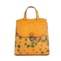 New Genuine Leather Women's Backpack Multi-purpose Retro Embossed Bag Vegetable Tanned Leather Women's Bag